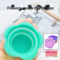 Bol de nettoyage pour pinceaux de maquillage en silicone en forme de fleur, tapis de lavage et séchage pliable tout-en-un pour éponge de maquillage et houppette, pour la maison