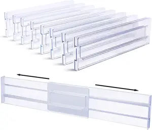 Divisori per cassetti regolabili da 8 pezzi di vendita caldi divisori separatori per cassetti in plastica trasparente espandibile di alta qualità