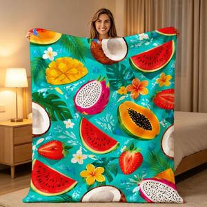 Couverture en flanelle à motifs fruités, couverture de sieste réversible, douillette et chaude pour l'hiver, impression personnalisée, vente en gros - Product Image 3