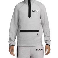 Sweat-shirt personnalisé à fermeture éclair en coton tricoté Air Layer pour homme, décontracté, avec quart de zip, style sweat à capuche