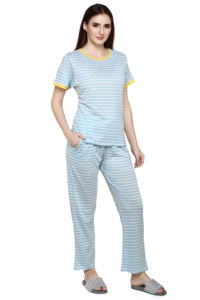 Conjunto de ropa de manga larga para mujer, conjunto de ropa de salón con estampado a rayas y botones, para todo el día - Product Image 5