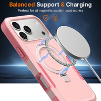 Coque de téléphone antichoc rose pour fille avec support réglable et armure magnétique pour iPhone 17 18 Pro Max