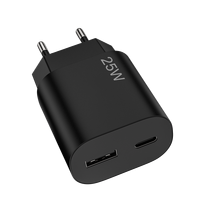 Chargeur rapide USB PD 25W à 2 ports avec matériau ignifuge pour PC et protection contre les surintensités pour téléphones portables, ordinateurs portables et appareils intelligents