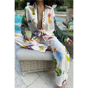 Conjunto de Dos Piezas para Mujer, Camisa Estampada y Pantalón por Encima de la Rodilla, Conjuntos Combinados en Tallas XS, XXS y XL, MOQ 2-3 Piezas - Product Image 6