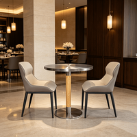 Table Ronde Personnalisée OEM, Table en Acier Inoxydable Brossé avec Colonne à Grain de Bois pour Café Restaurant Bistro