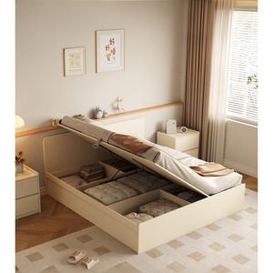 XHA Customizable ENF-class <b>Solid</b> <b>Wood</b> High-<b>box</b> <b>Bed</b> Small Apartment Size 1.5m Master Bedroom Cream Style 1.8m Double <b>Bed</b> - Product Image 1