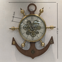 Jam Dinding Perlengkapan Jangkar Nautika Steampunk Angka Romawi Terbuka Dekoratif Jam Dinding Senyap untuk Ruang Tamu Hotel Dekorasi Rumah