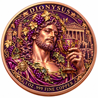 Pièces de monnaie rondes en cuivre pur 999 de 1 oz, série Mythologie Grecque Antique, Dionysos, pièce de collection en métal coloré à haute relief, artisanat