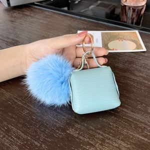 INS Pompom PU <b>Leather</b> Wallet Pouch Charm Keychain Key Holder Hair Ball Pom Pom <b>Mini</b> Coin Purse <b>Backpack</b> Pendant Keyrings - Product Image 4