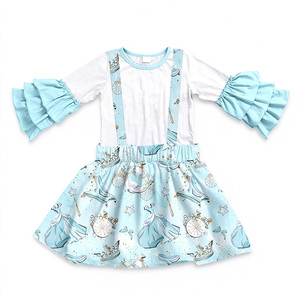 Ensemble imprimé en soie de lait pour filles, motif Donut Café et Princesse Cendrillon, robe tourbillon / jupe à bretelles, ensemble 2 pièces pour filles - Product Image 3