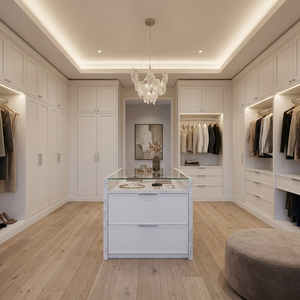 Système d'armoires shaker blanches de luxe pour grandes vestiaires, meubles encastrés contemporains avec finitions haut de gamme - Product Image 1