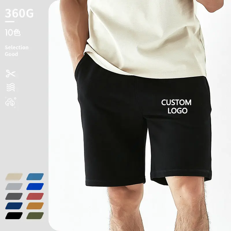 2023 vente en gros 360Gsm100% coton couleur unie lâche sport Shorts décontractés pour hommes