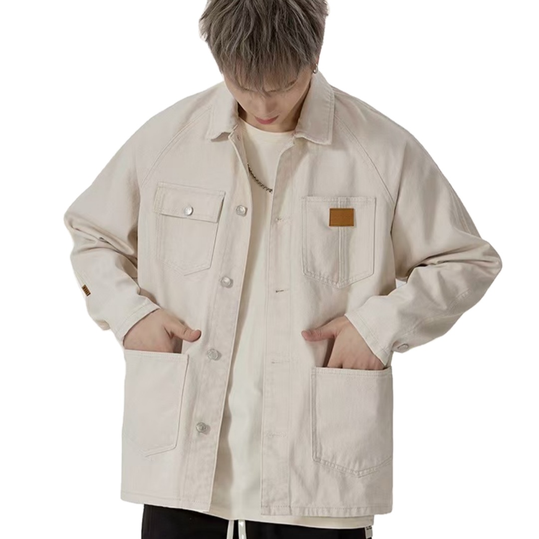 French vintage work jacket カバーオール Men Vintage French Chore Coat Work Coat Casual Pocket Lapel