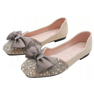 Nuevas Zapatillas Náuticas Planas con Perlas y Pedrería, Punta Cerrada, Sin Cordones, Ligeras, Transpirables, de Tela Elástica con Diseño de Parches Dobles - Product Image 4