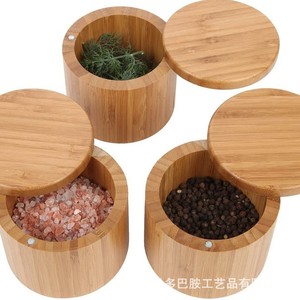 Bamboo Spice <b>Jars</b> With Magnetic Rotating Lids Airtight <b>Kitchen</b> <b>Storage</b> Containers <b>For</b> Salt Pepper Herbs - Product Image 4