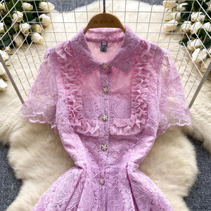 ชุดเดรสยาวปักลายลูกไม้สไตล์วินเทจฝรั่งเศสสำหรับฤดูร้อน - Product Image 4