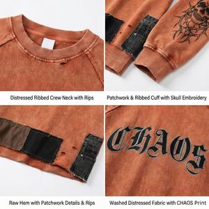 Sudadera unisex de corte holgado con lavado ácido, precio bajo, modelo TKAN897D, de algodón 100% grueso, lisa, estilo vintage desgastado, para ropa urbana. - Product Image 2