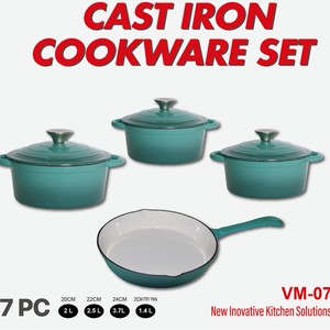 Cast Iron Enameled Cookware Set 7 Piece Non Stick Oven Safe Frying Pan <b>Saucepan</b> Kitchen Cooking Set - Product Image 2