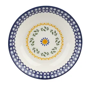 칼링 도매 6.5 인치 폴란드어 민족 스타일 데코 블루 림 세라믹 접시 그릇