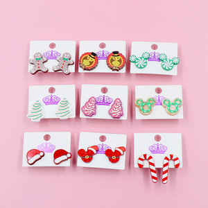 Kustom topi Santa pohon kepala tikus Turki Glitter akrilik personalisasi Natal kancing anting baja nirkarat perhiasan grosir - Product Image 1