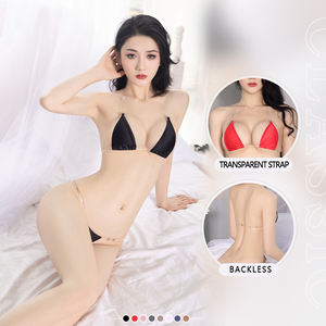 Conjunto Sexy de Ropa Interior para Mujer con Tira de Plástico Transparente Micro Bikini Sostén y Tanga de Satén Sedoso 6432 - Product Image 5