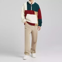 Hiver personnalisé de haute qualité Design Color Block Sherpa Sweatshirt Half Zipper up Stand Collar Pullover Men Fleece Jacket