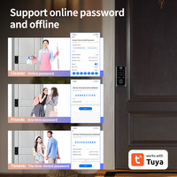 Kunci Pintu Pintar Aluminium Alloy untuk Pintu Kayu/Logam Tuya WiFi Cloud Storage Sidik Jari Kunci Mekanik Gagang Terpisah Hitam/Satin
