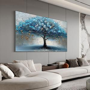 <span class=keywords><strong>Cuadro</strong></span> Decorativo <span class=keywords><strong>de</strong></span> Pared con Árbol <span class=keywords><strong>de</strong></span> <span class=keywords><strong>la</strong></span> <span class=keywords><strong>Vida</strong></span>, Pintura al Óleo Abstracta Texturizada Hecha a Mano, Pintura en Lienzo con Flores Azules para Decoración <span class=keywords><strong>de</strong></span> Sala <span class=keywords><strong>de</strong></span> Estar - Product Image 6