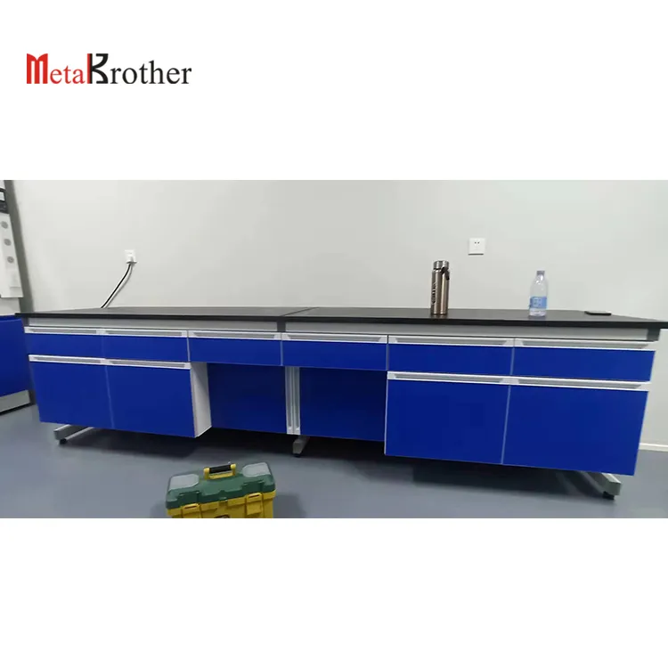 Customized Laboratory Steel Workbench With Lab Sink Floor Mounted Workbench School Science Lab Table