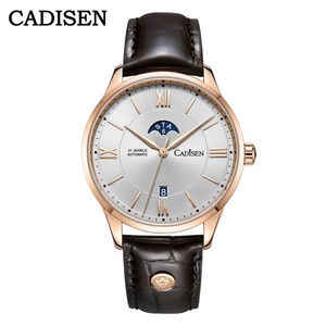 Cadisen Mens Business <b>Watch</b> Manual <b>Mechanical</b> Movement Sapphire Crystal Leather Band Stainless Steel Case 5BAR Water Resistance - Product Image 1