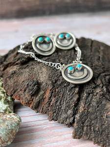 Ensemble collier et boucles d'oreilles en argent sterling fait main pour femmes, avec turquoise Kingman, motif smiley, pour cadeau - Product Image 5