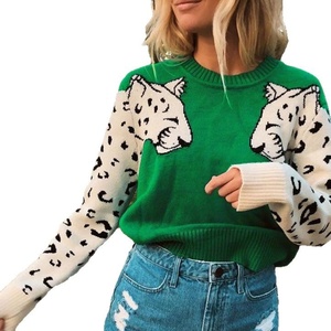 เสื้อสเวตเตอร์ลายเสือดาว ผ้าวิสโคสผสมโพลีเอสเตอร์ ดีไซน์ซิป สไตล์ลำลองสำหรับฤดูใบไม้ผลิ เสื้อสเวตเตอร์ผู้หญิง - Product Image 4