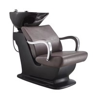 Chaise de shampooing en céramique d'évier de lavage de cheveux de salon de barbier classique avec des accoudoirs d'acier inoxydable