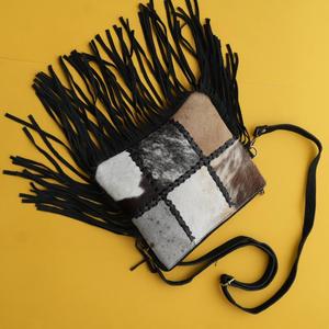 Sac bandoulière en patchwork de cuir de vachette avec franges, style hip-hop, fermeture éclair en daim, toutes saisons, usage quotidien, plage, CUIR TEXTILE SUR MESURE - Product Image 6