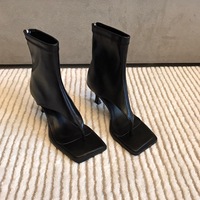 Nouvelles Bottines à Talon Haut Carré et Bout Ouvert 2026, Sandales Creuses à Talon Fin avec Fermeture Éclair, Chaussures Femme Idéales pour les Soirées