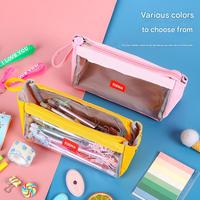 Trousse à crayons en toile, organisateur de papeterie de grande capacité, pochette à stylos à fermeture éclair à couche unique, sac de rangement pour fournitures scolaires pour étudiants