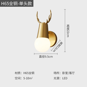 Lámpara de Pared Moderna Minimalista 2024 con Cabeza de Ciervo de Cobre, Iluminación de Fondo para Dormitorio y Sala de Estar, Estilo Nórdico - Product Image 1