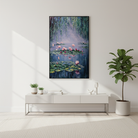 Décoration murale moderne pour la maison, peinture à l'huile acrylique de fleurs de lys aquatiques célèbres, peinte à la main, sur toile suspendue