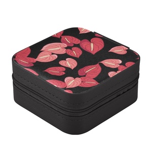 Hawaiian Portable Pu Leather Jewelry Ring Box <b>Small</b> Custom Design Red Anthurium Print Packing Jewelry Box for Travel - Product Image 3