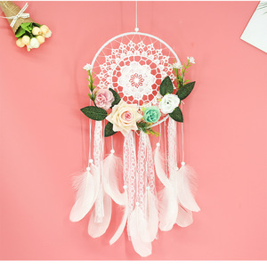 Ins ragazza cuore e pianta verde disegno floreale creativo tessuto realizzato artista fatto <span class=keywords><strong>a</strong></span> mano nozze nordiche acchiappasogni - Product Image 4