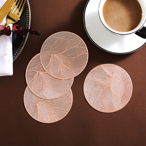 <span class=keywords><strong>Tapis</strong></span> de tasse de décoration de table personnalisé bon marché sous-verres isolants en vinyle métallisé laminé lavable de 4 pouces pour boissons - Product Image 4
