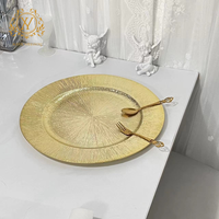 Plat de Service Rond Doré Scintillant Décoratif, Napperon de Table, Assiettes de Présentation Dorées en Plastique de Haute Qualité pour Mariage, Hôtel et Fêtes