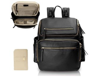 Mochila Pañalera de Cuero con Bolsillos Organizadores, Cambiador, Correas para Cochecito y 4 Bolsillos Térmicos - Product Image 1