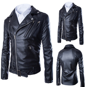 Giacche in Pelle PU Nera da Moto per Uomo Taglie Forti <span class=keywords><strong>S</strong></span>-5XL, Primavera Autunno Inverno, Colletto Classico, Cappotti Maschili Slim - Product Image 1