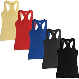 Womens <b>Racer</b> <b>Back</b> Tank <b>Tops</b> 100% Cotton Breathable Regular Fit Athletic Wear 5 Pack - Product Image 1