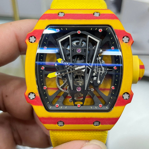 Sporty Skeleton Tourbillon Watch with Carbon Case and Yellow <b>Red</b> Accents - Product Image 5