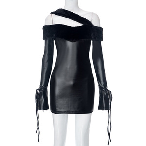 2025 nouvelles femmes mode bord brut propagation poitrine épissage Pu cuir sac <span class=keywords><strong>fesse</strong></span> robe - Product Image 1