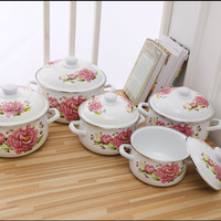 Ensemble de casseroles classiques pour la cuisine à domicile avec logo personnalisé, portable, à double poignée, en émail antiadhésif, en métal durable