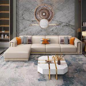 Modern Lüks Beyaz Altın Orta Yüzyıl Modern Otel Villa Oturma Odası Koltuk Takımı 1+2+<span class=keywords><strong>3</strong></span> Kişilik Özelleştirilmiş Renk Deri Köşe Koltuk - Product Image 4