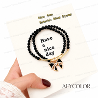 Bracelet à double anneau en cristal noir facetté ultra-brillant, design papillon tendance, idée cadeau pour femme par BUSTYLE